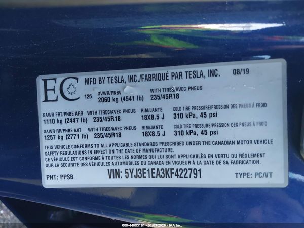 2019 TESLA MODEL 3