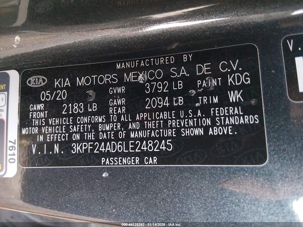 2020 KIA FORTE LXS