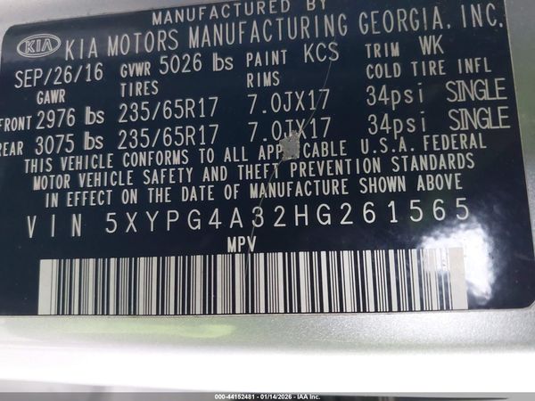 2017 KIA SORENTO 2.4L L