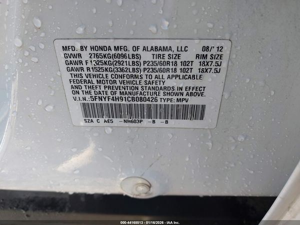 2012 HONDA PILOT TOURING