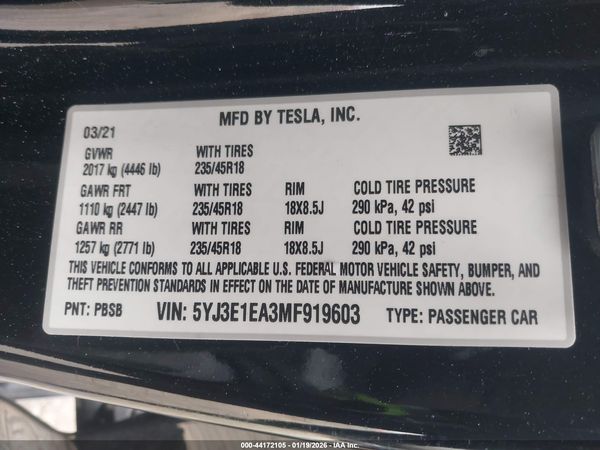 2021 TESLA MODEL 3