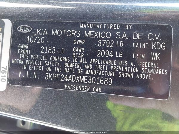2021 KIA FORTE LXS