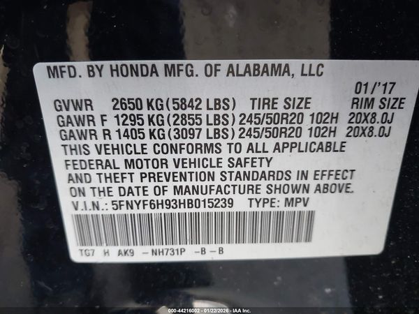 2017 HONDA PILOT TOURING