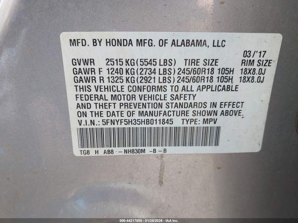 2017 HONDA PILOT EX