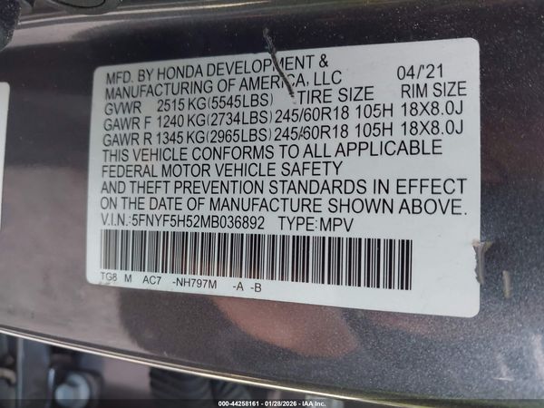 2021 HONDA PILOT 2WD EX-L