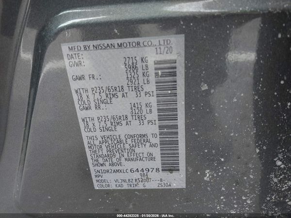2020 NISSAN PATHFINDER S 4WD — I9