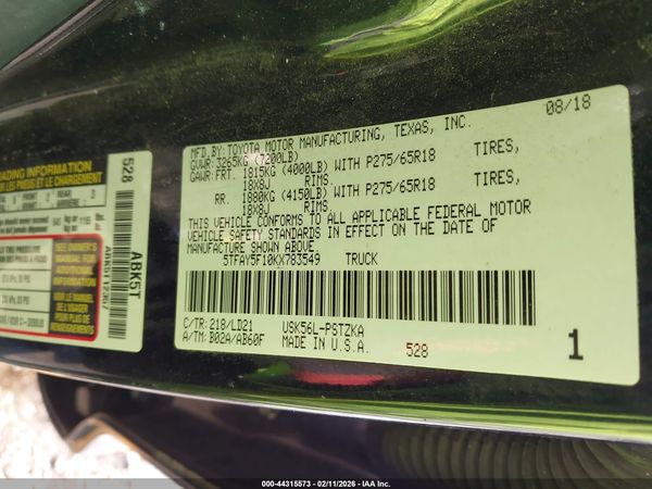 2019 TOYOTA TUNDRA 1794 5.7L V8