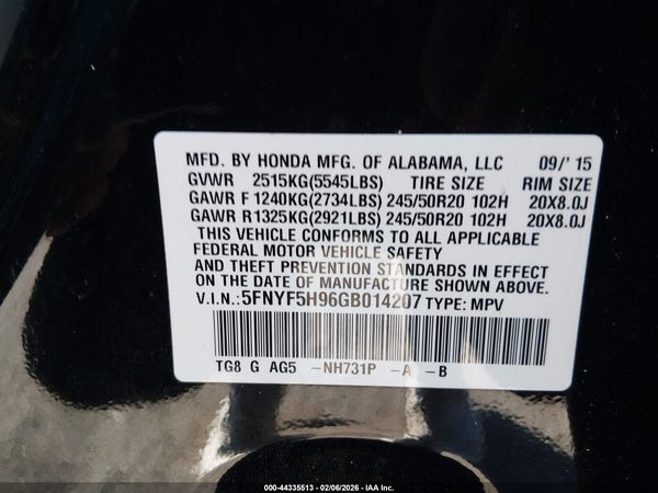 2016 HONDA PILOT TOURING