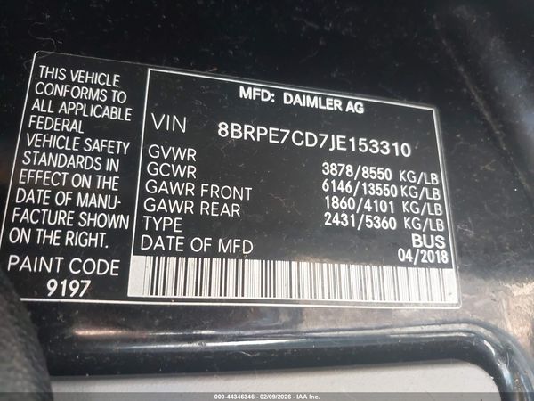 2018 MERCEDES-BENZ SPRINTER 2500 STANDARD ROOF V6