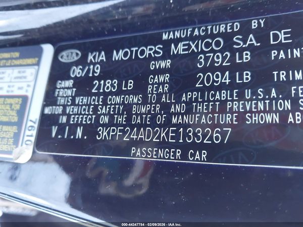 2019 KIA FORTE LXS