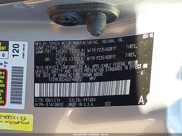 2016 TOYOTA SIENNA XLE 8 PASSENGER