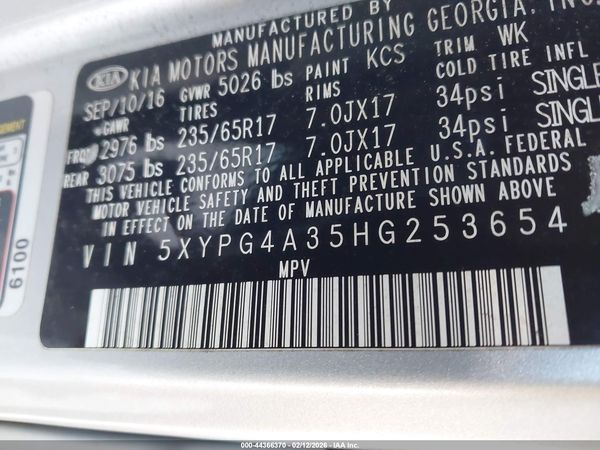 2017 KIA SORENTO 2.4L L