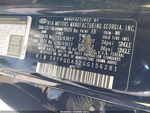 2016 KIA SORENTO 2.4L LX