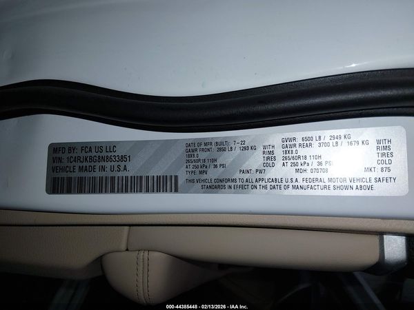 2022 JEEP GRAND CHEROKEE L LIMITED 4X4 — I9