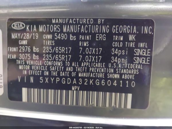 2019 KIA SORENTO 2.4L LX