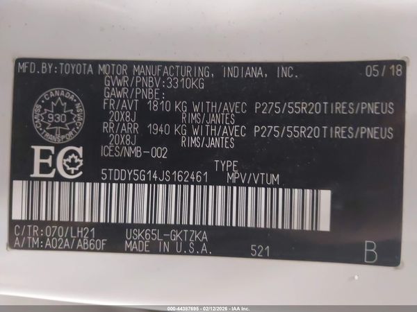 2018 TOYOTA SEQUOIA PLATINUM 5.7L V8