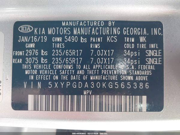 2019 KIA SORENTO 2.4L LX