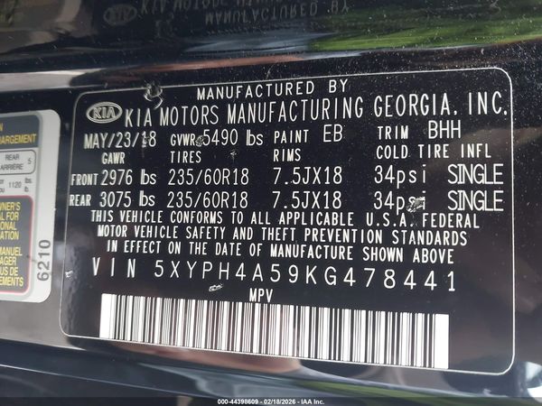 2019 KIA SORENTO 3.3L EX