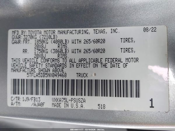 2022 TOYOTA TUNDRA SR5 — I9