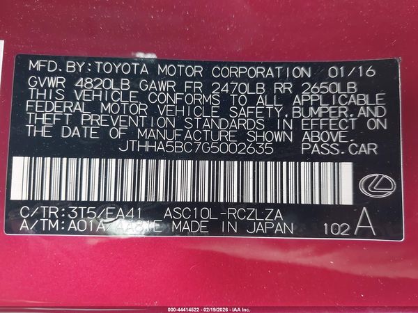 2016 LEXUS RC 200T