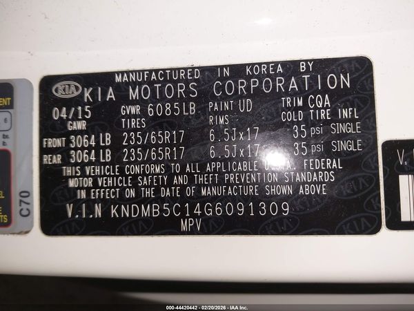 2016 KIA SEDONA LX