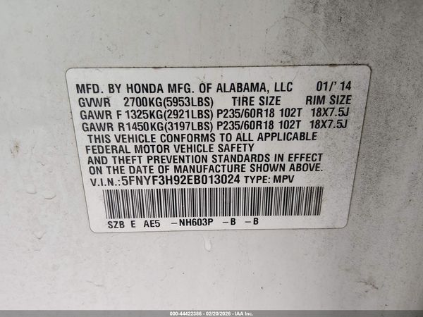 2014 HONDA PILOT TOURING