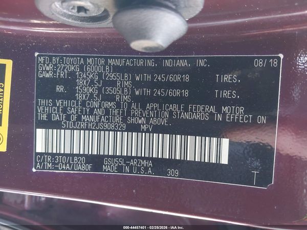 2018 TOYOTA HIGHLANDER XLE