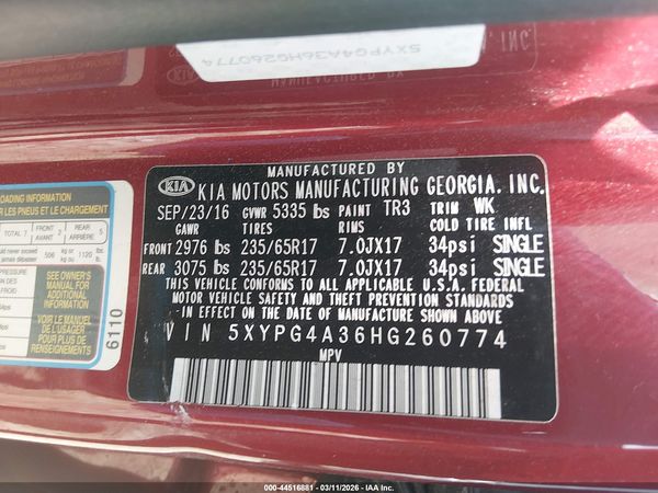 2017 KIA SORENTO 2.4L LX