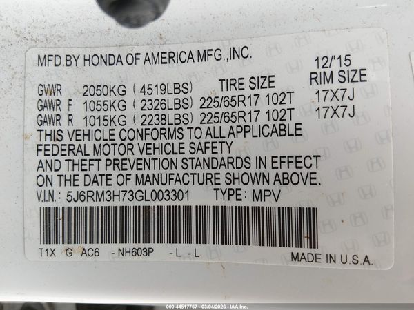 2016 HONDA CR-V EX-L