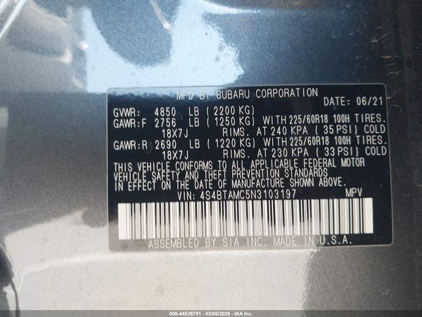 2022 SUBARU OUTBACK LIMITED — I9