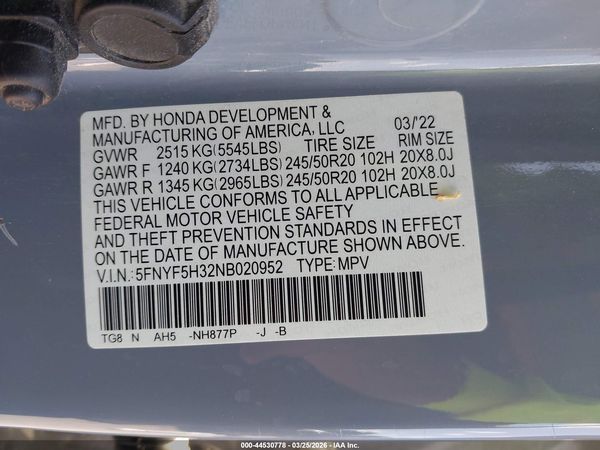 2022 HONDA PILOT 2WD SPORT