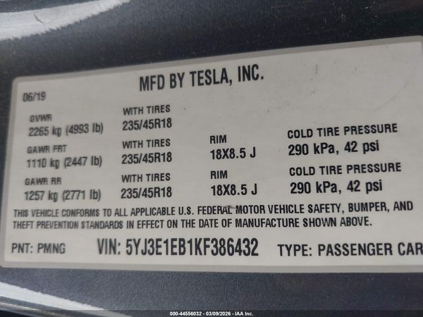2019 TESLA MODEL 3 LONG RANGE/PERFORMANCE