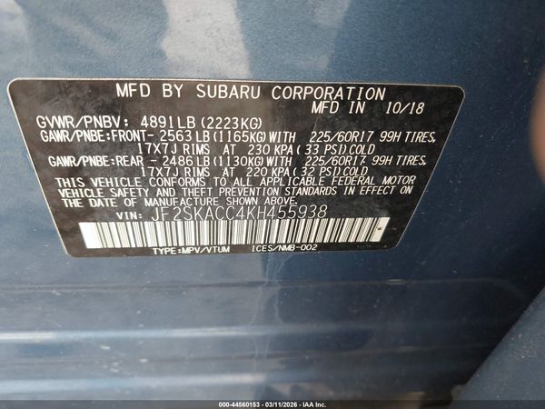 2019 SUBARU FORESTER Base P+ES
