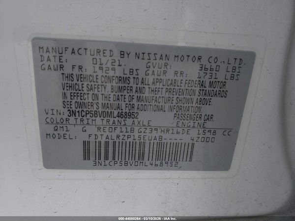 2021 NISSAN KICKS S XTRONIC CVT — I9