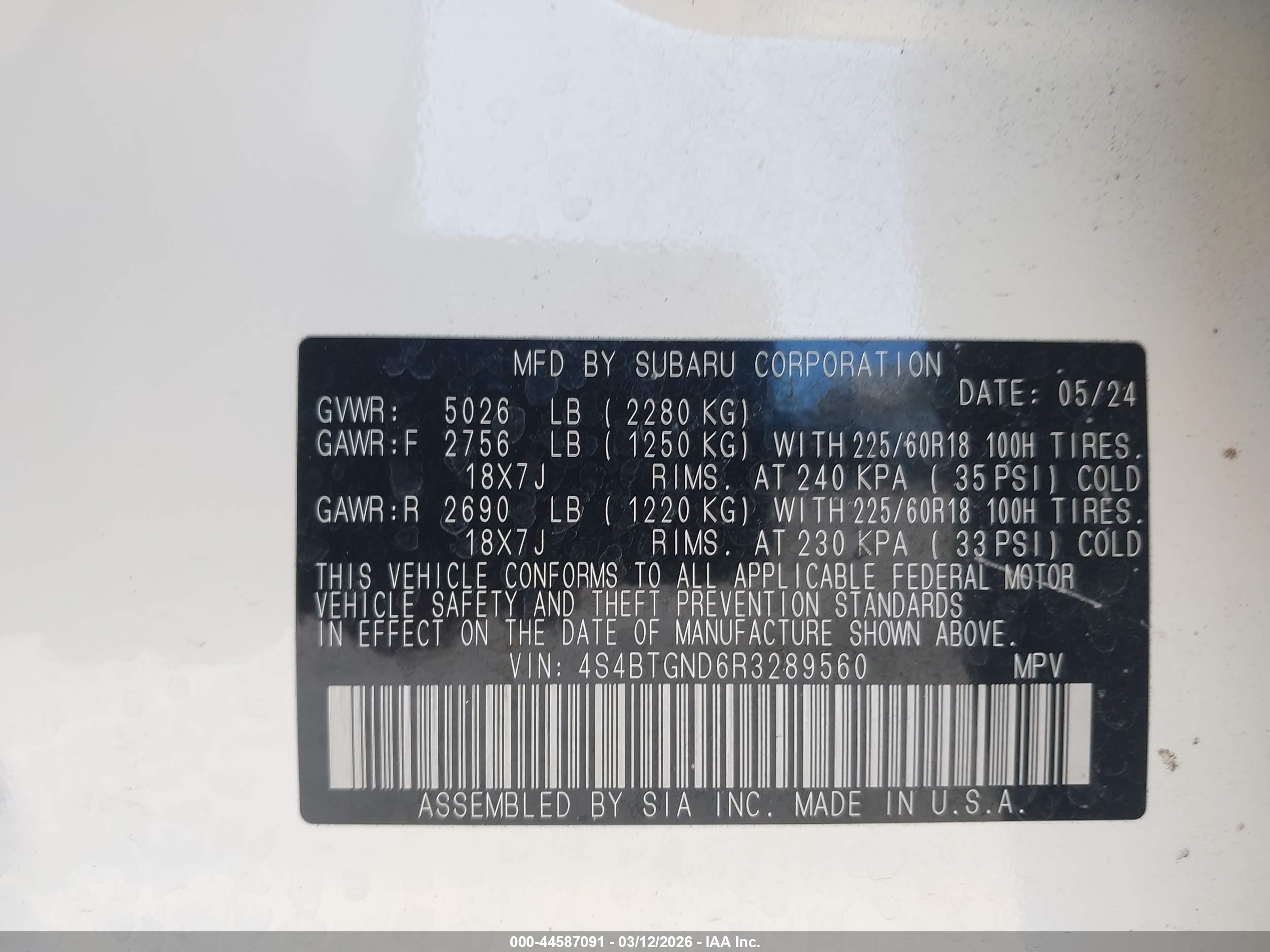 2024 SUBARU OUTBACK LIMITED XT