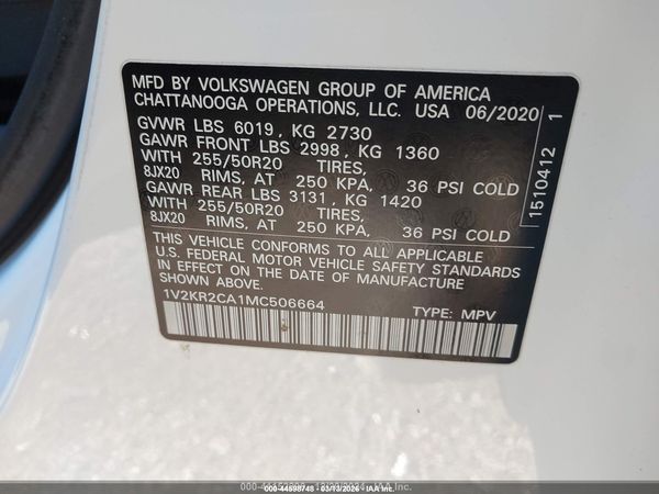 2021 VOLKSWAGEN ATLAS 3.6L V6 SE W/TECHNOLOGY — I9