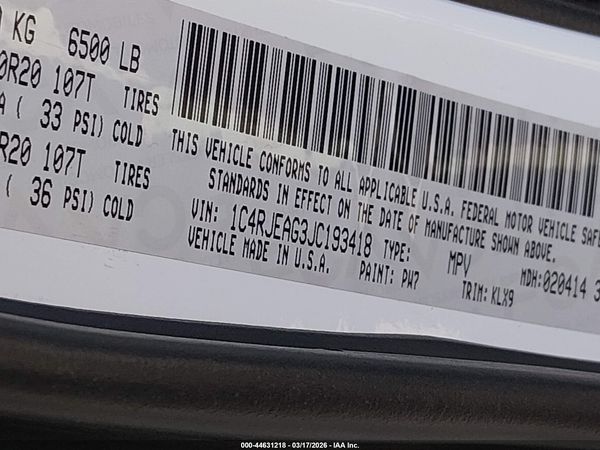 2018 JEEP GRAND CHEROKEE ALTITUDE 4X2