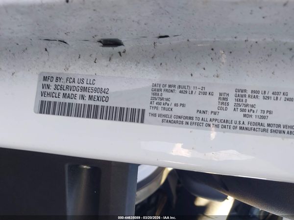 2021 RAM PROMASTER 2500 HIGH ROOF 159 WB