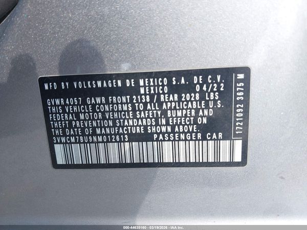 2022 VOLKSWAGEN JETTA 1.5T S — I9