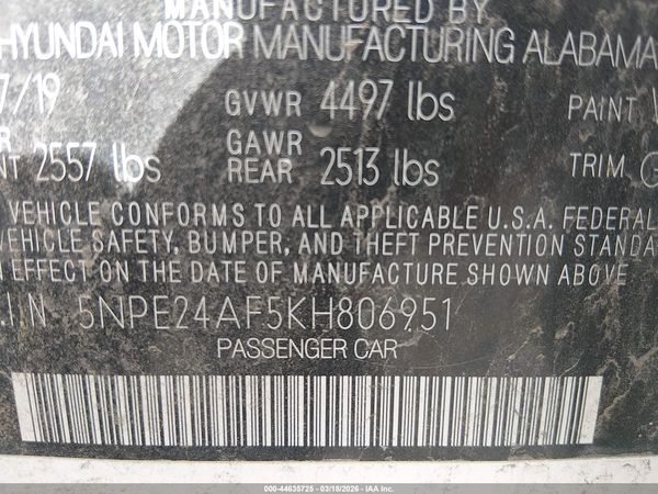 2019 HYUNDAI SONATA Eco Turbo, SE