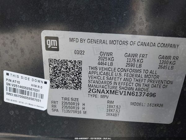 2022 CHEVROLET EQUINOX FWD RS — I9