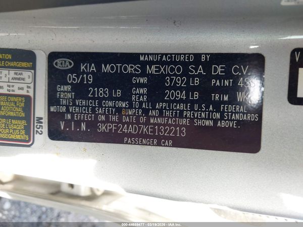 2019 KIA FORTE LXS