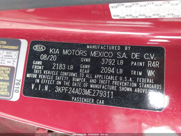 2021 KIA FORTE LXS