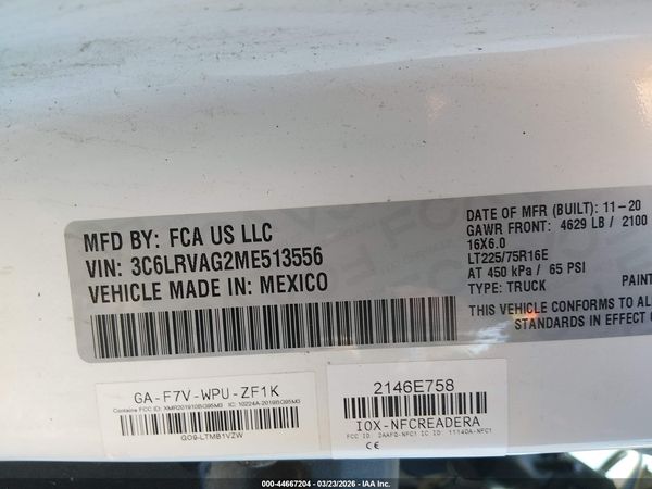 2021 RAM PROMASTER 1500 LOW ROOF 136 WB