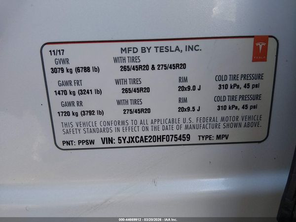 2017 TESLA MODEL X 100D/75D/90D