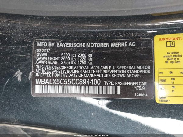 2012 BMW 650I XDRIVE