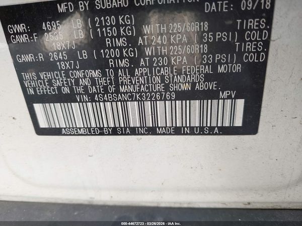 2019 SUBARU OUTBACK 2.5I LIMITED — I9