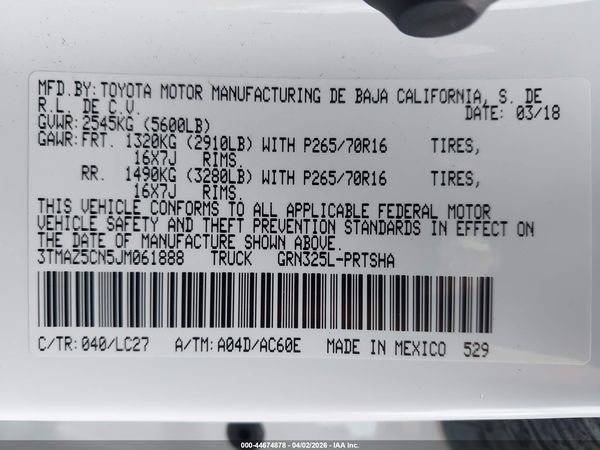 2018 TOYOTA TACOMA SR5 V6