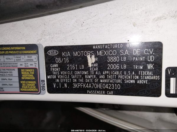2017 KIA FORTE LX