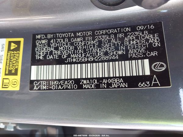 2017 LEXUS CT CT 200H F SPORT
